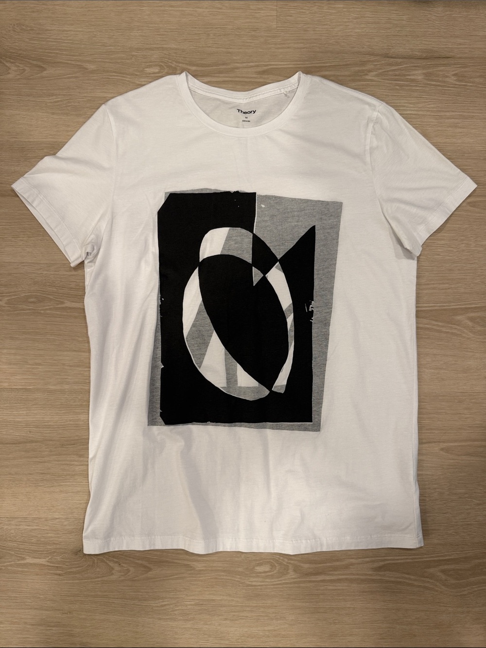 Theory White Short Sleeve Graphic Crewneck Tee with Black & Gray Print